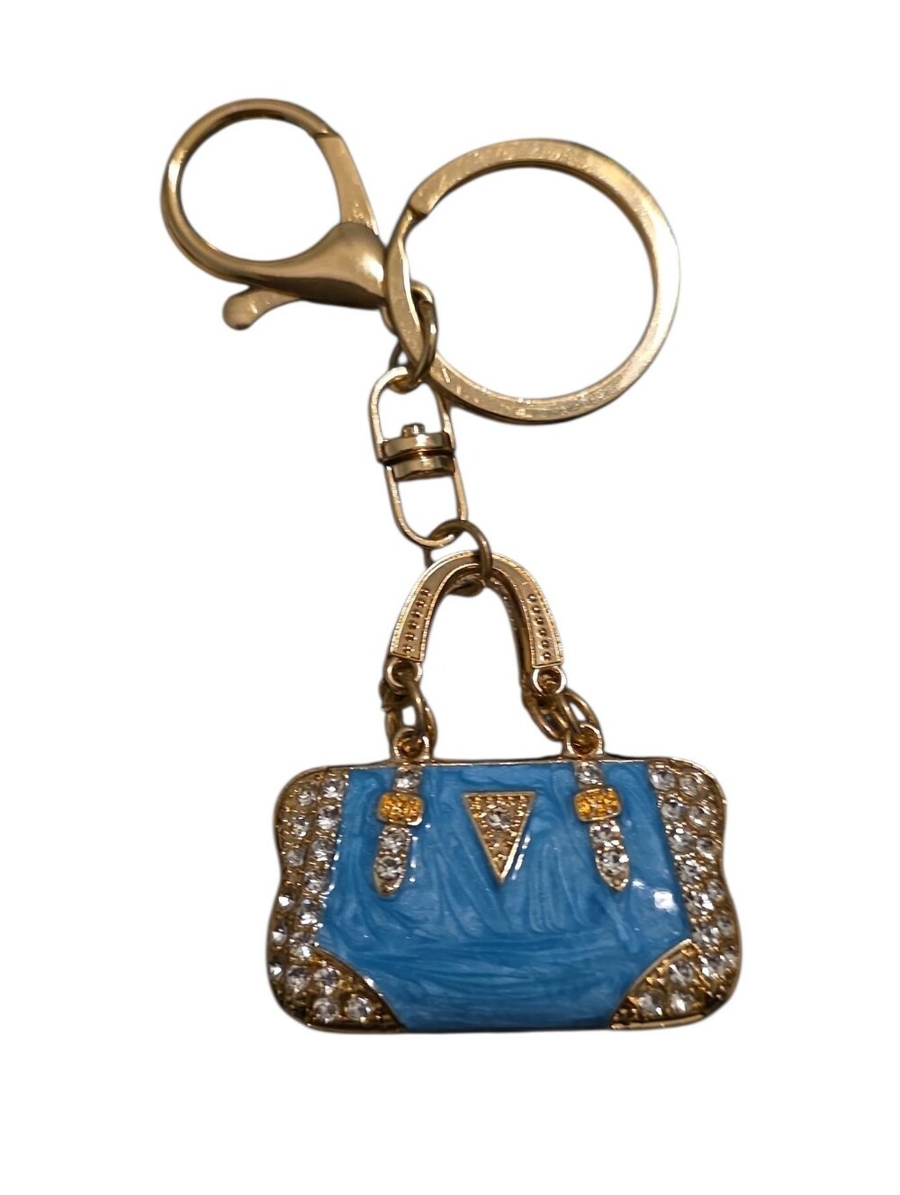 Gold-Tone Blue Handbag Key & Card Holder Charm